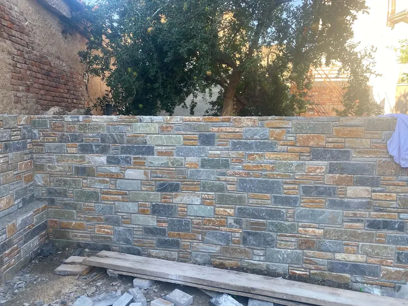 Grey ochre πράσινος σχιστόλιθος rectangular επένδυση τοίχου — PelionStones.gr