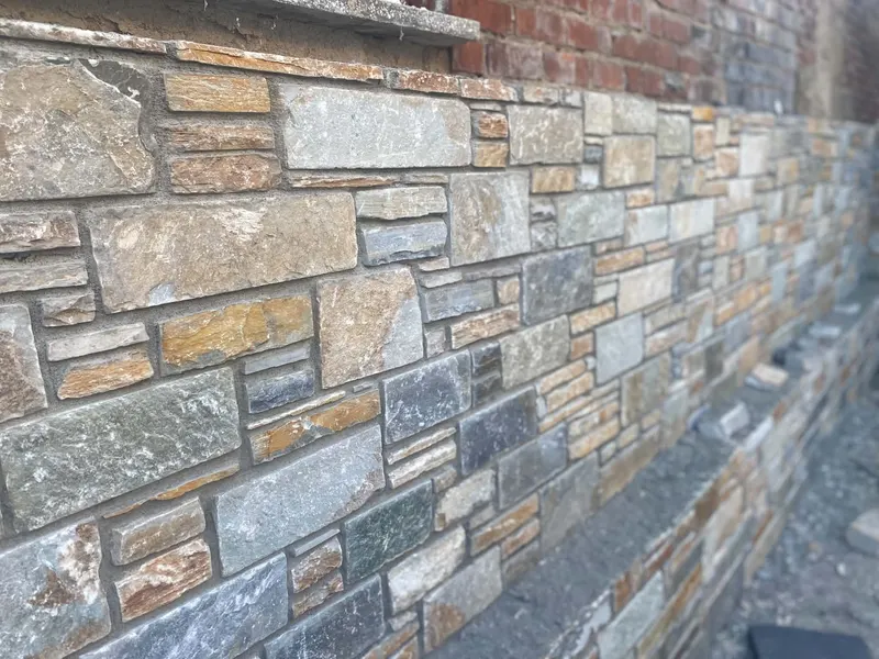 Ochre grey rust επένδυση τοίχου πρόσοψη τούβλου — PelionStones.gr