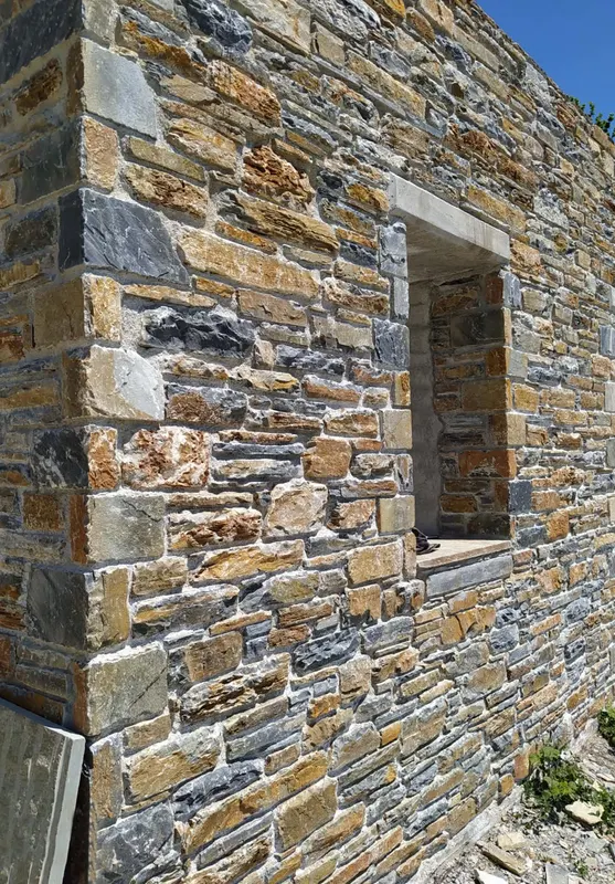 Ochre rust grey επένδυση τοίχου πέτρινα ανώφλια — PelionStones.gr